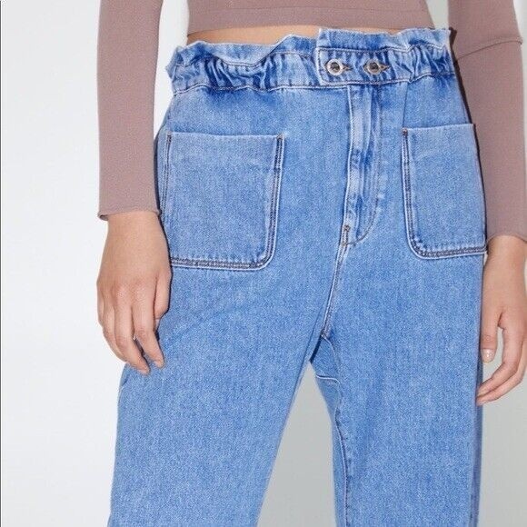 SOLD - ZARA BAGGY PAPERBAG JEANS | Slash Pockets | Size 6 - Picture 2 of 12